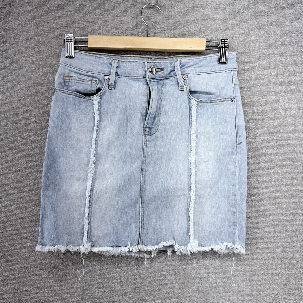 Good American Denim Skirt Women Size 2/26 Light Blue Distressed